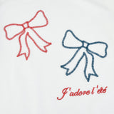 חולצת שרוול 3/4 עם פפיונים - שמנת