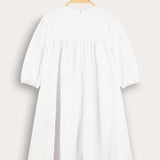 Pleated dress with embroidery - cream