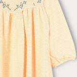 שמלת כיווצים עם רקמה - צהוב