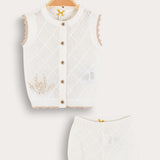 סט בייבי סריג - שמנת