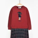 שמלת משבצות משולבת - בורדו