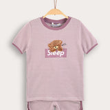 סט פיג'מה פסים - ורוד