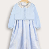 שמלת פסים בשילוב קרדיגן - תכלת