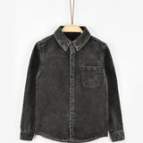 חולצת קורדרוי עם צווארון - שחור