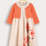 Flower saree + cardigan - orange