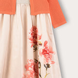 Flower saree + cardigan - orange