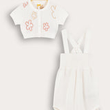 סט אוברול וקרדיגן פרחים - ורוד