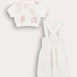 סט אוברול וקרדיגן פרחים - ורוד