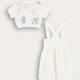 סט אוברול וקרדיגן פרחים - תכלת