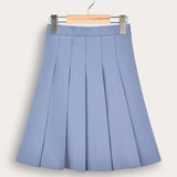 חצאית אריג עם קפלים - תכלת