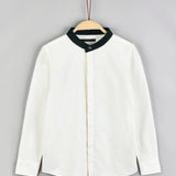 חולצה מכופתרת צווארון קטיפה - ירוק