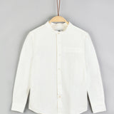 חולצה מכופתרת צווארון סיני - שמנת