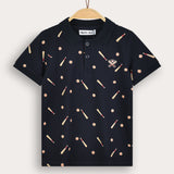 Boys' plain/baseball print polo shirt - navy print