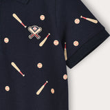 Boys' plain/baseball print polo shirt - navy print