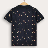 Boys' plain/baseball print polo shirt - navy print