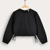 חולצת סאטן עם קשירה - שחור