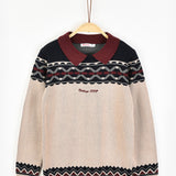 Knit sweater with collar - stone