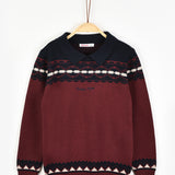 Knitted sweater with collar - burgundy