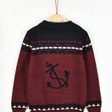 Knitted sweater with collar - burgundy
