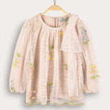 Tulle+embroidery shirt and bow tie - blue