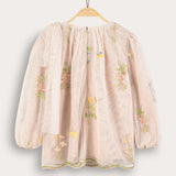 Tulle+embroidery shirt and bow tie - blue