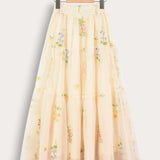 Tulle+embroidery maxi skirt - yellow