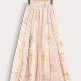 Tulle+embroidery maxi skirt - blue