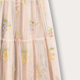 Tulle+embroidery maxi skirt - blue