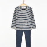 סט פסים סרוג לתינוק - כחול