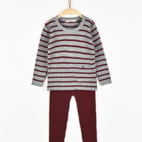 סט פסים סרוג לתינוק - בורדו