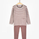 סט פסים סרוג לתינוק - ורוד