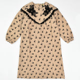 Small flower shirred fabric dress - beige