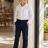 Long textured fabric pants - Navy