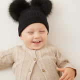 כובע גרב עם פונפונים - שחור