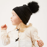 כובע קורדרוי עם פונפון - שחור