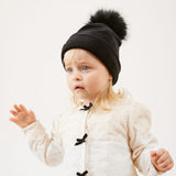 כובע קורדרוי עם פונפון - שחור