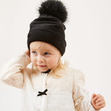 כובע קורדרוי עם פונפון - שחור