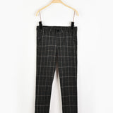 מכנסיים אלגנטיים מבד סטרץ' - שחור בז'