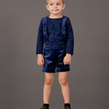 סט אוברול קטיפה וסריג - נייבי