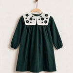 שמלה עם צווארון רקום - ירוק